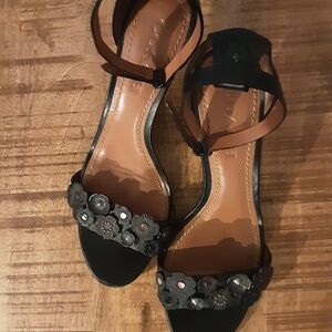 Women's COACH Black Floral Applique Ankle-Strap Sandals Size 8